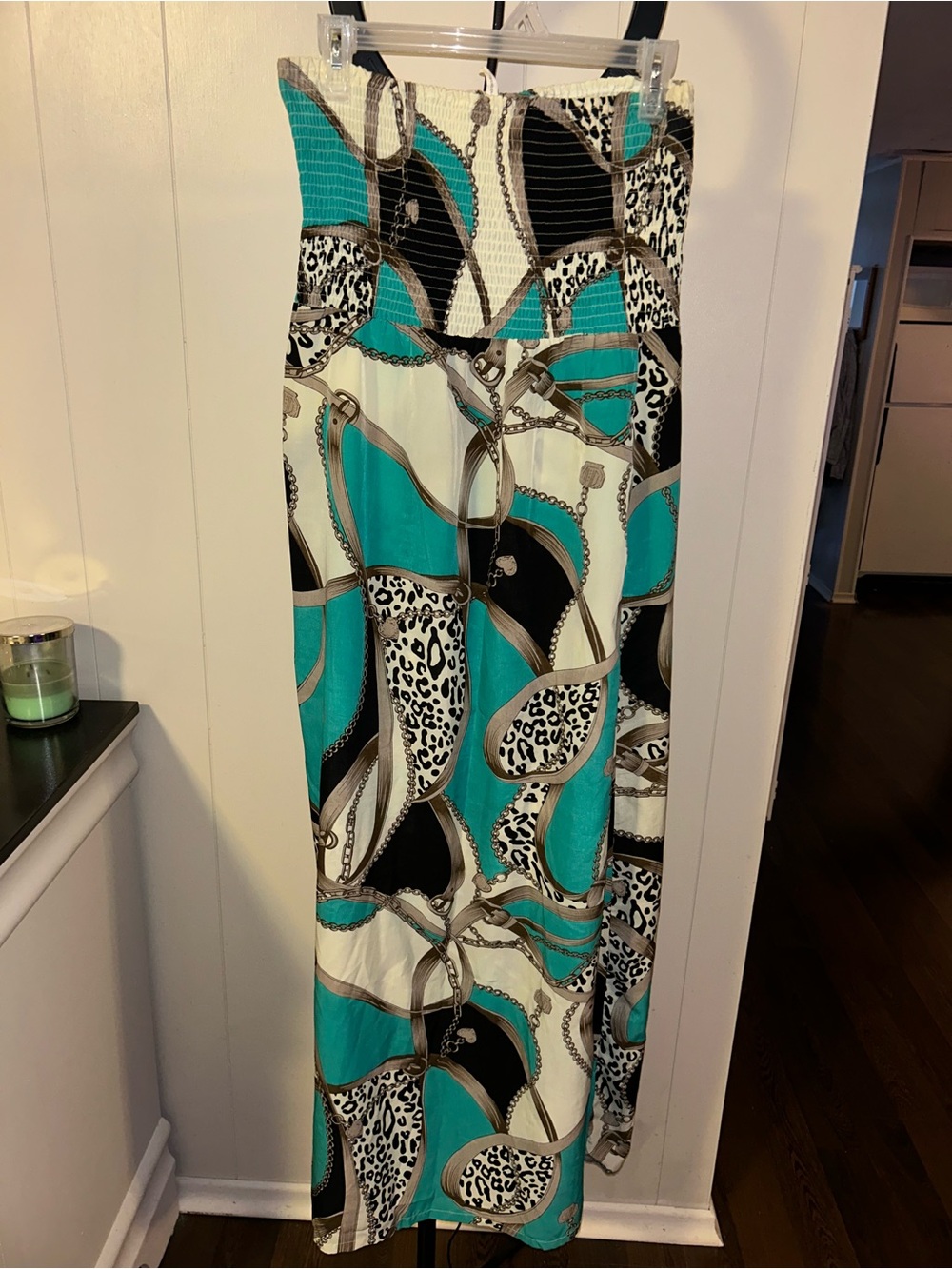 Turquoise & Black Patterned Maxi Skirt
